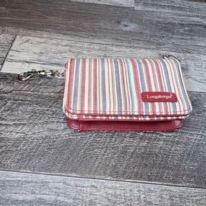 Longaberger Homestead Striped Magnetic Closure Coin Purse W/ Key Chain,